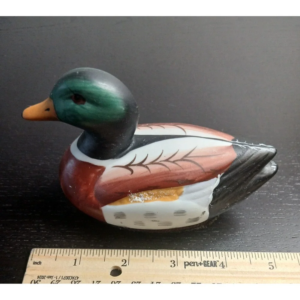 Vintage Mallard Duck Porcelain Figurine LintRemover Brush Jasco ROC 1980s #146B5